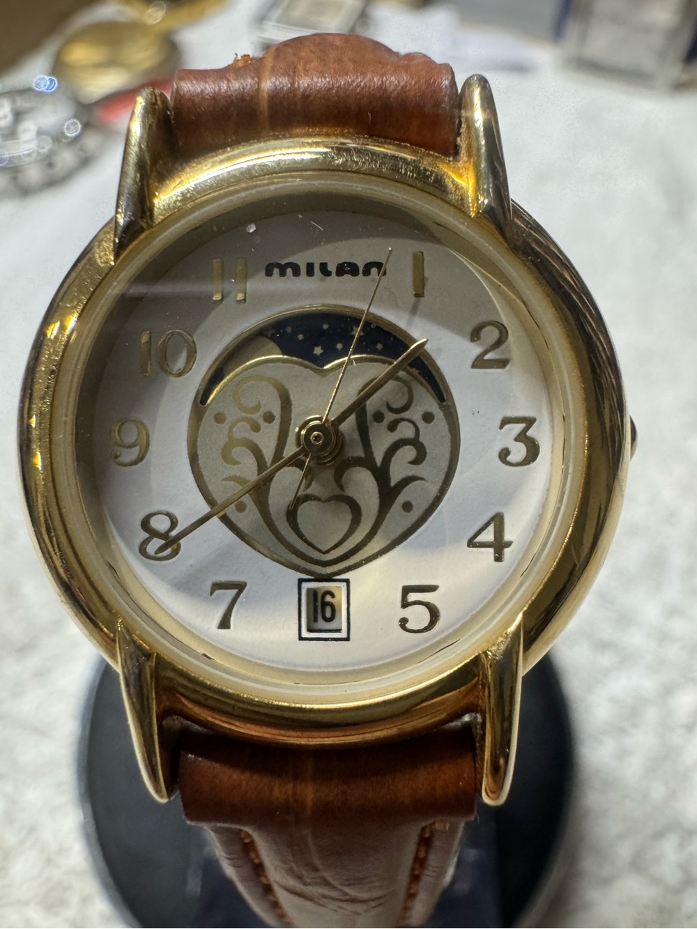 Milano Gold Case Watch with Brown Leather Strap